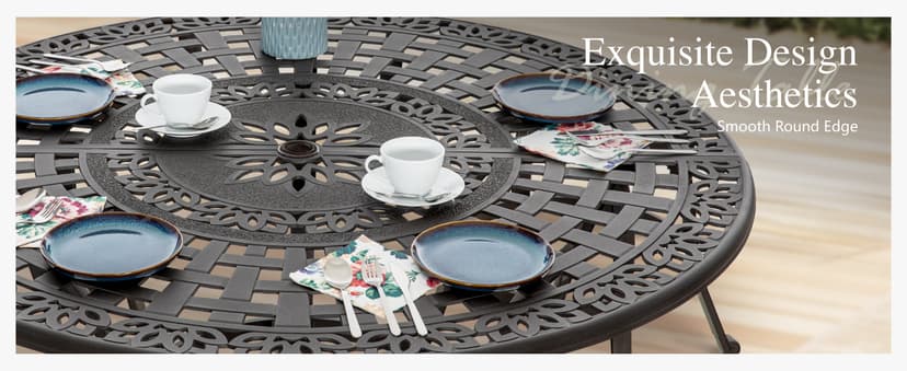 Sophia & William Outdoor Dining Table 6-Person Round Cast Aluminium, Patio Bistro Table with 2.2" Umbrella Hole for Porch Backyard, Bronze