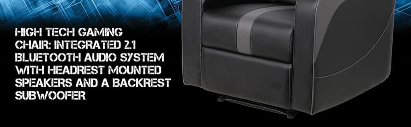 X Rocker Gamma Recliner Gaming Chair, 2.1 Bluetooth Audio System, Headrest Mounted Speakers, Built-in Footrest and Cupholder, 718001, 34.84" x 39.37" x 30.31", Black