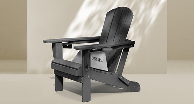 SERWALL Foldable Adirondack Chair, HDPE Adirondack Chair with Wood-Texture-Gray