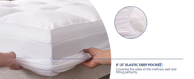 ELEMUSE King Mattress Topper for Back Pain, Extra Thick Mattress Pad Cover, Plush Soft Pillowtop with Elastic Deep Pocket, Overfilled Down Alternative Filling