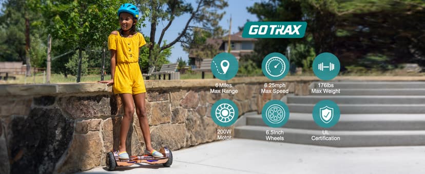 Gotrax Hoverboard with 6.5" LED Wheels & Headlight, Max 4/5/6Miles Range, 6.2mph Power by Dual 200W Motor, UL2272 Certified and 50.4Wh/65.52Wh/93.6Wh Battery Self Balancing Scooters for 44-176lbs Kids