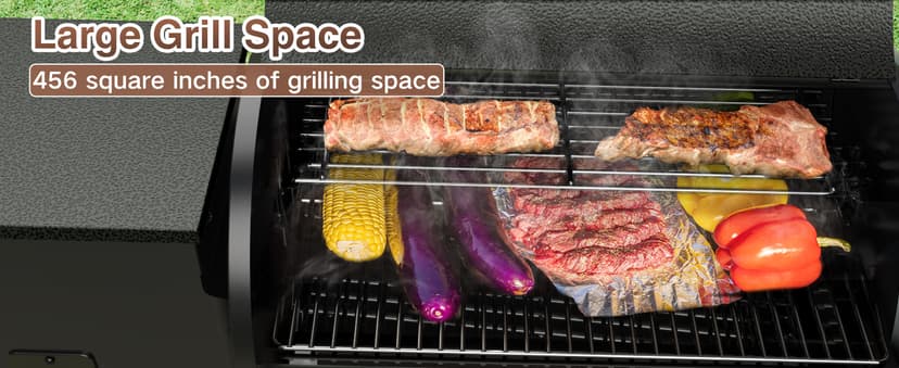 KingChii Portable Electric Wood Pellet Grill & Smoker with Foldable Legs, 456 SQ.IN Grill Capacity, 18LB Hopper, with PID Temperature Control (180-425°F) for Backyard Camping Bake and Roast, Black