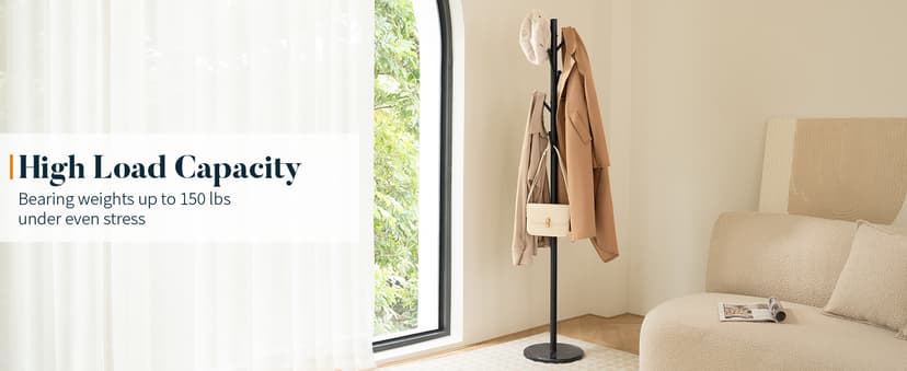 Yoobure Coat Rack Freestanding with Natural Marble Base - Coat Tree with 8 Hooks Heavy Duty Coat Hanger Stand, Metal Coat Rack Stand for Jacket, Hat, Clothes & Bag, Hall Tree Hat Rack for Entryway