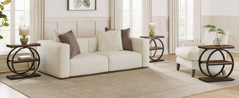 LITTLE TREE End Table, 3-Tier Side Table, Slim Sofa Side Table for Living Room, Tall Bedside Table Nightstand for Bedroom, Rustic Brown and Black