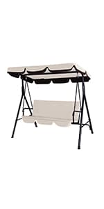 3-Seat Patio Swing Chair, Outdoor Porch Swing with Adjustable Canopy and Durable Steel Frame for Patio, Garden, Poolside(Brown)
