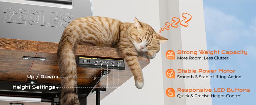 Huuger 55 x 28 Large Electric Standing Desk, Height Adjustable Computer Desk, 27.6" Deep Desktop, Stand up Gaming Office Desk with 2 Hooks, 3 Preset Heights, for Home Office, Rustic Brown