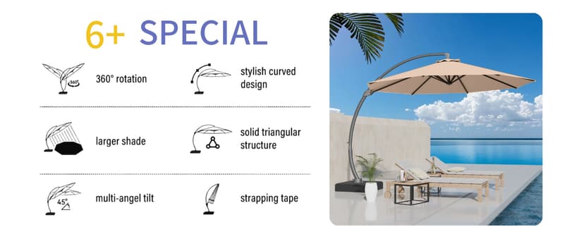 Kingdura 11ft Offset Cantilever Patio Umbrella with Base Included, Large Round Aluminum Outdoor Umbrella, 360° Rotation & Infinite Tilt, Heavy Duty Frame for Deck Pool Backyard, Beige