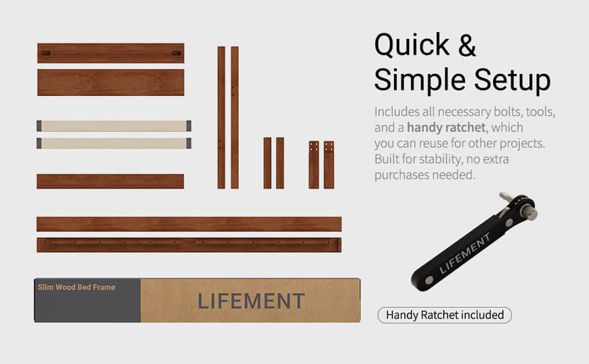 LIFEMENT Classic Wood Platform Bed Frame with Headboard, Essential, Noise Free, Under Bed Storage, No Box Spring Needed, Easy Assembly (Cherry, Queen (U.S. Standard))