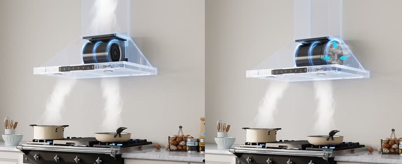 Wall Mount Range Hood 36 inch,Kitchen Vent Hoods 980 CFM Ducted/Ductless Range Hood,with Gesture Sensing & Touch Control Switch Panel, 3 Speed Exhaust Fan Permanent Filter