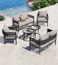 Grand patio 5-Piece Outdoor Furniture Set, 5 Seats Wicker Sofa Conversation Set with 3-Seat Couch, Thick Cushions and Coffee Table, for Backyard, Balcony, Garden (Beige)