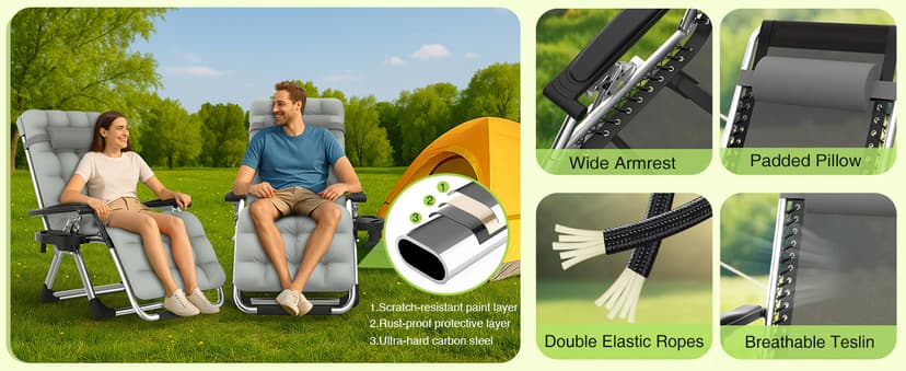 Suteck Zero Gravity Chair, Reclining Camping Lounge Chair w/Removable Cushion, Upgraded Lock and Cup Holder, Reclining Patio Chairs Folding Recliner for Indoor and Outdoor