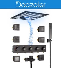 23" Full Body Thermostatic Shower System with Body Jets, Luxury LED Music Rainfall Waterfall Shower Jets System In Wall, Smart Ceiling Mount Multi Function Rain Shower Faucet Set