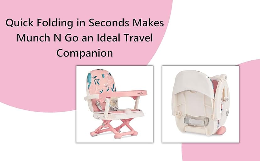 Dream On Me Munch N Go Booster Seat for Dining Table, Lightweight Compact Fold Travel Booster Seat, 3-in-1 Convertible, Four Level Height Adjustment and Easy Tray Removal