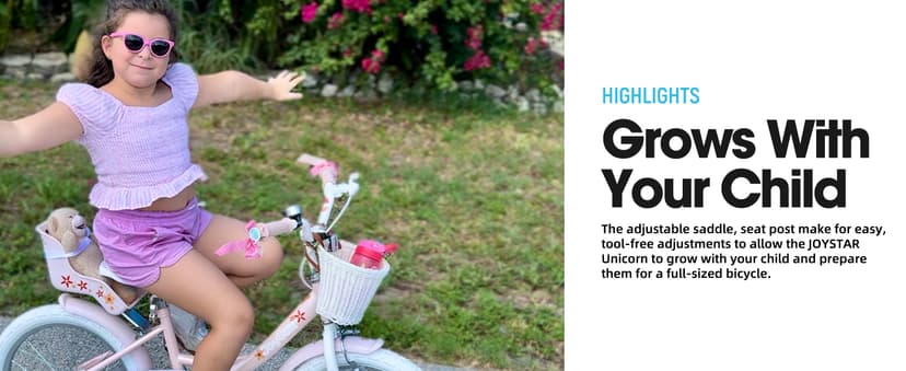 JOYSTAR Unicorn Kids Bike for Girls Ages 2-9 Years Old, 12 14 16 18 Inch Kids Bike with Training Wheels, Doll Seat, Streamers and Basket, Toddler Girls Bike, Multiple Colors