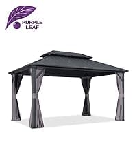 PURPLE LEAF 10' X 14' Permanent Hardtop Gazebo Aluminum Gazebo with Galvanized Steel Double Roof for Patio Lawn and Garden, Curtains and Netting Included, Grey