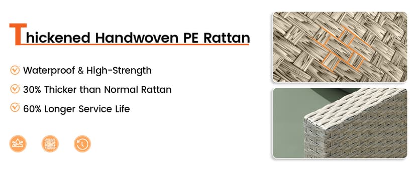 Patio Furniture Set, 7-Piece Outdoor Sectional All-Weather Wicker Patio Conversation Set for Backyard (Green Cushions with Grey Rattan)