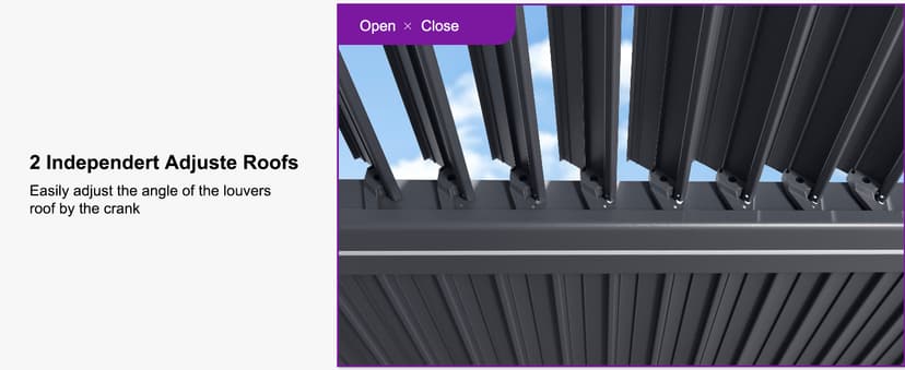 PURPLE LEAF Solar Louvered Pergola 92KS 10' x 12' with LED String Lights and Control Panel Aluminum Outdoor Pergola with Adjustable Roof for Patio Deck Garden Yard Gray
