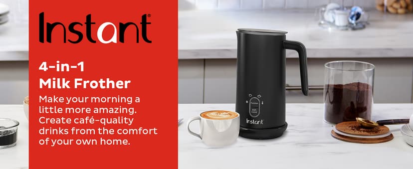 Instant Pot Milk Frother, 4-in-1 Electric Milk Steamer, 10oz/295ml Automatic Hot and Cold Foam Maker and Milk Warmer for Latte, Cappuccinos, Macchiato, From the Makers of Instant 500W, Black