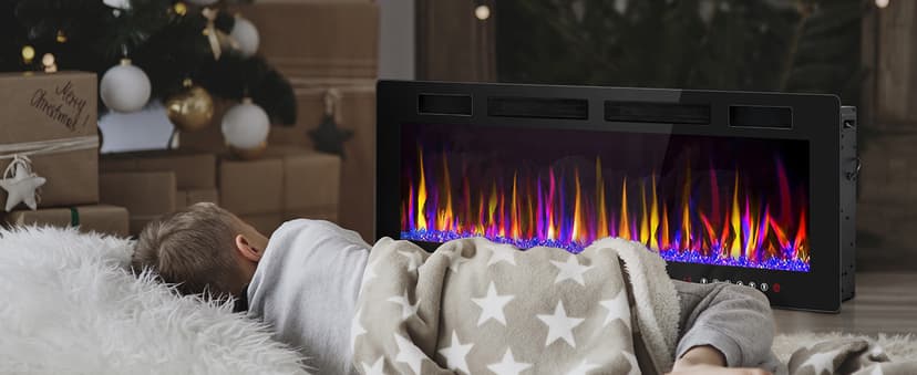 LEMBERI 72 inch Electric Fireplace Recessed and Wall Mounted,750/1500W Fireplace Heater and Linear Fireplace with Touch Screen Control Panel, Timer,Remote Control,Adjustable Flame Color and Speed