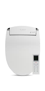 ALPHA BIDET iX Pure Bidet Toilet Seat in Elongated White | Ultra Low Profile | Endless Warm Water | Arced Stainless Steel Nozzle | Blue LED Nightlight | Dryer