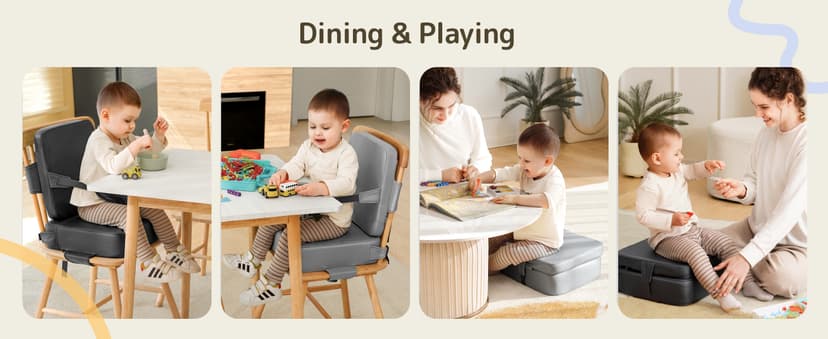 HOMEAL Booster Seat for Kitchen Chair, Breathable Toddler Booster Seat for Dining Table with Backrest and Adjustable Straps, Portable Travel Toddler Booster Seat, Dark Grey