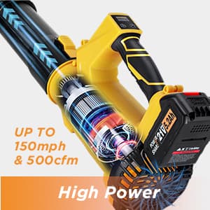 Leaf Blower Cordless, 21V 5.2Ah Battery & Charger, 6 Speed Modes, Digital Display, 500CFM/150MPH Electric Cordless Leaf Blower for Lawn Care, Leaf Blowing, Dust & Snow Removal