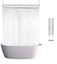 Clawfoot Tub Shower Curtain 180x70 Inch White Liner All Warp Around Extra Wide 36 Metal Hooks Vinyl Bath Curtain for Clawfoot Stand Up Tub Bathroom PEVA Waterproof Liner