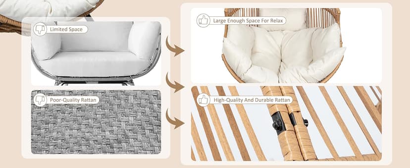 Shintenchi Wicker Egg Chair Outdoor Rattan Patio Chair with Cushion,Oversized Patio Lounge Chairs with Cushion Egg Basket Chair, Egg Seat for Indoor Living Room Bedroom Outside Patio Backyard Balcony