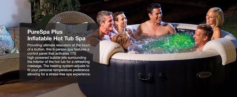 INTEX 28431EP PureSpa Plus Bubble Massage Spa Set: Includes Energy Efficient Spa Cover – 2 Contoured Headrest – LED Light – 6 Person Capacity – 85" x 28"