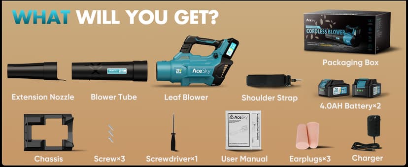 Leaf Blower Cordless - 2025 Update 150000RPM & 3 Speed Levels Electric Leaf Blower with 2 x 4.0Ah Battery and Charger, Extension Tube Blower for Lawn Care, Yard, Garage, Blowing Leaves, Dust or Snow