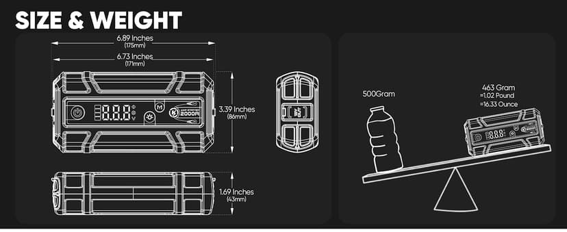 J400 Jump Starter with ConnectMax Tech, 2000A 12V Battery Jumper Starter Portable, Lithium Jump Box and Jump Pack for Up to 8.0-Liter Gas and 6.0-Liter Diesel Engines, Smart Digital Screen