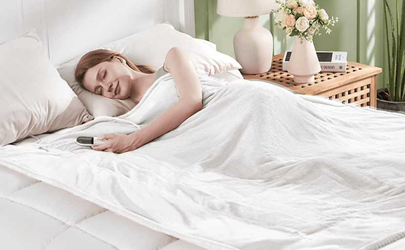 Electric Heated Blanket, Flannel & Sherpa Fast Heating Soft Fleece Heated King Blanket 90"x100" with 6 Heating Levels & 10H Auto Off - White