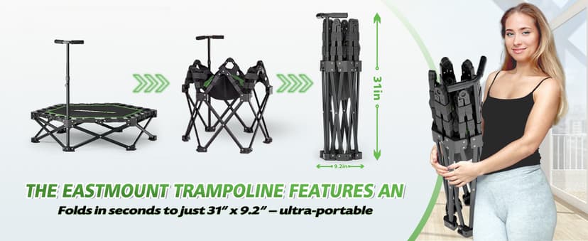 East Mount 42" Folding Fitness Trampoline for Adults, Foldable Mini Trampoline with Handle, Exercise Rebounder, Small Trampoline for Adults, Max Load 440lbs, for Indoor Garden Workout’