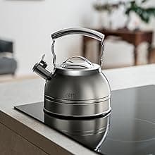 Whistling Tea Kettle Stovetop - Food Grade Stainless Steel Teapot for Stove Top with Ergonomic Handle for Gas, Induction, Electric Stovetops 2.3 Quart