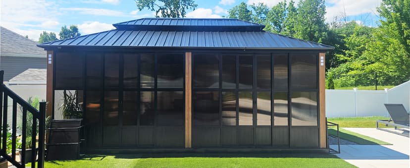 PURPLE LEAF 12' X 14' Patio Hardtop Gazebo Double Top Outdoor Screen House Aluminum Solarium Backyard Sun Room with Detachable Windows
