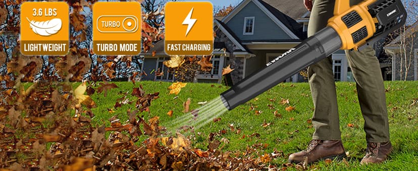 EWORK Cordless Leaf Blower 21V Electric Leaf Blower with (2) 3.0Ah Batteries and Fast Charger, Variable Speed, Turbo Mode, Battery Powered Handheld Leaf Blowers for Lawn Care and Clearance Yard Leaves