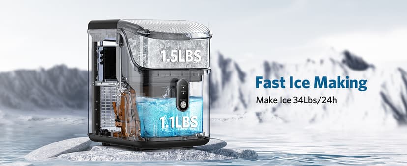 COWSAR Nugget Ice Makers Countertop Soft Chewable Pellet Ice Machine with Auto-Cleaning Function, 35Lbs/24H, Portable Ice Makers for Kitchen, Office, Home,Silver