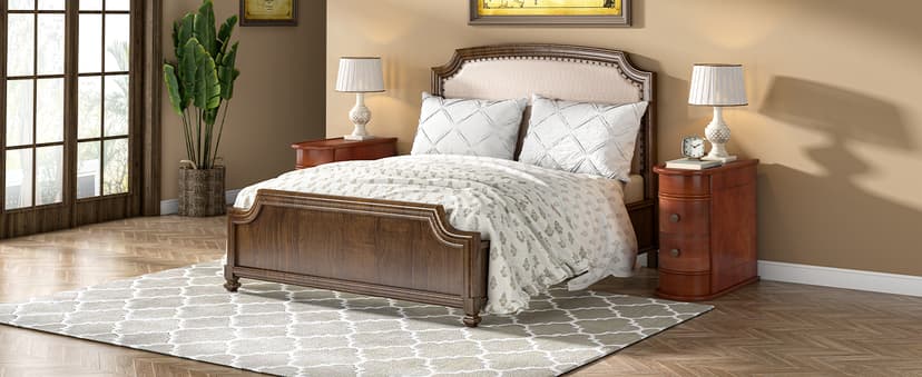 LITTLE TREE Wood End Table with 2 Drawers Sofa Side Table, No Assembly Required Vintage Slim Nightstand Bedside Table for Bedroom