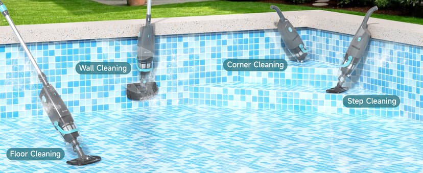 Cordless Handheld Pool Vacuum, Rechargeable Pool Cleaner with 16 Gal/Min Suction, 60 Min Runtime, Dual-Phase Cleaning System, Ideal for Above Ground Pools, Spas, Hot Tubs, Teal (2025 Version)