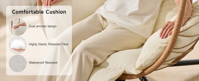 Hanging Egg Chair with Adjustable Footrest & Stand, Wicker Rattan Swing Hammock Chair with Cushion & Double Chains, 350LBS Capacity for Outdoor & Indoor Patio, Deck, Bedroom, Balcony (YE-BE)