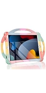 TopEsct Kids Case for iPad 10.2 inch - Shockproof Silicone Cover with Tempered Glass Screen Protector and Strap - Compatible with iPad 9th/8th/7th Gen (2021)" (Pink)