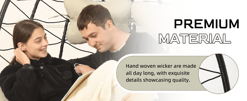 Double Egg Chair wth Stand Hammock Swing Chair Foldable Hanging Loveseat, UV Resistant Removable Cushions, 700LBS Capacity for Bedroom, Balcony, Garden(BK-BE)