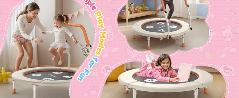 BCAN 36'' Toddler Trampoline, ASTM Certified-Foldable Mini Trampolines for Kids Ages 1-6, Adjustable Handle, Safety Pad & Foldable Legs, Baby Trampoline Indoor/Garden, Gift for Boy and Girl
