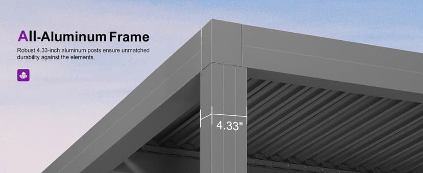 PURPLE LEAF Louvered Pergola 10' x 13' Outdoor Retractable Modern Hardtop Full Aluminum Pergola with Adjustable Rainproof Roof and 36 Clear LED String Lights for Patio Deck Backyard Slate Grey