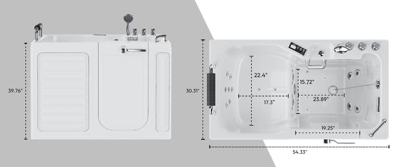Empava Walk In Tub for Seniors,54" x 30'' Right Drain,12 Air & 13 Whirlpool Massage Jets Bathtub,with built-in Heater,2 Safety Handrail,19.25" Wide Right Outswing Door,Slip-Resistant Floor,Acrylic