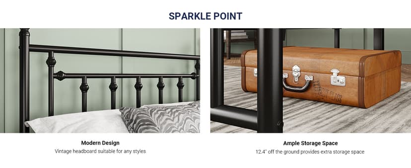 Allewie 14 Inch Queen Size Metal Platform Bed Frame with Victorian Vintage Headboard and Footboard/Under Bed Storage/No Box Spring Needed/Easy Assembly/Noise Free/Mattress Foundation/Black