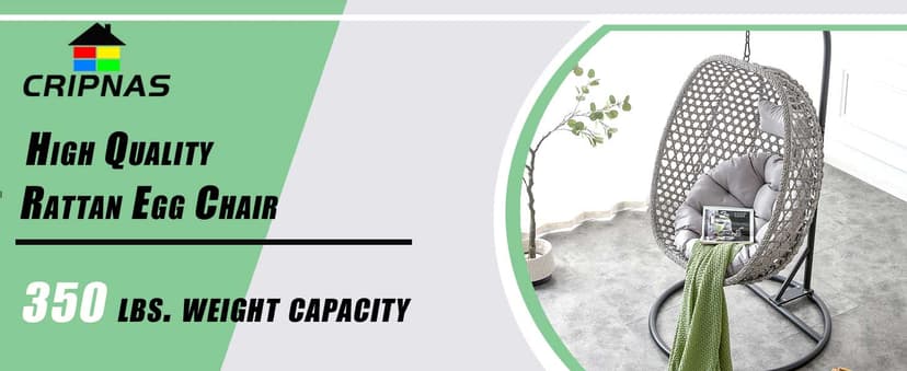 Egg Swing Chair Outdoor with Stand, Hanging Egg Rattan Basket Chair with Cushion and Pillow, Lounge Chairs, Foldable Basket and Metal Stand for Porch, Patio, Bedroom, Balcony,Yard (Grey)