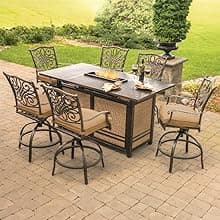 Hanover Traditions Set with 6 Swivel Rocker Chairs, Tan Cushions and Large 38"x72" Dining Table, Outdoor Dining Set for 6