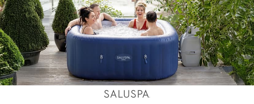 Bestway SaluSpa Hawaii AirJet 4 to 6 Person Inflatable Hot Tub Square Portable Outdoor Spa with 140 AirJets and EnergySense Energy Saving Cover, Blue