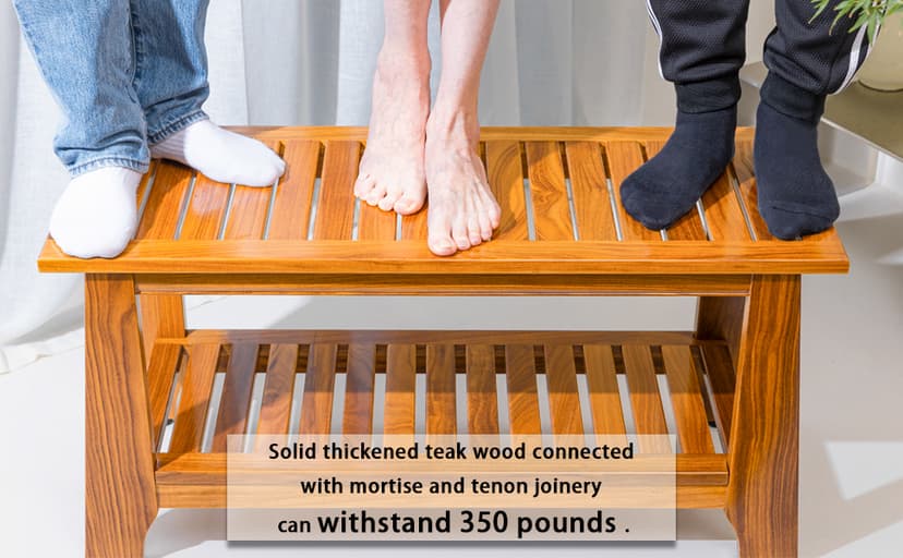 NNN 24" Commercial Teak Shower Bench - 8 Non-Slip Leveling Feet & 350 lbs Capacity | Rock-Solid Stability for Seniors & Spa Safety | Waterproof Design for Saunas/Outdoor Pools (Patented)